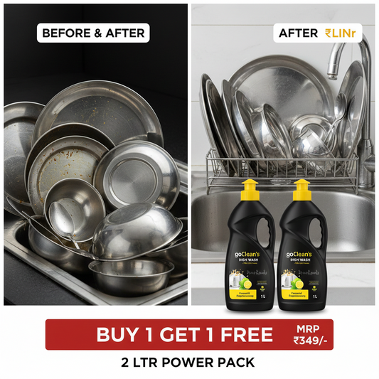 Goclean’s Dishwash Liquid - Buy 1 Get 1 Free (2 Ltr Power Pack) | Powerful Degreasing & Sparkling Shine