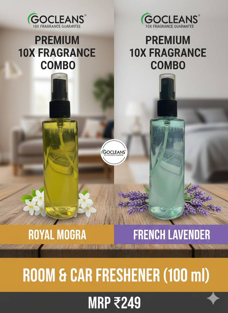 Gocleans Premium Room & Car Freshener Combo - Royal Mogra & French Lavender (100ml Each) | 10X Long-Lasting Fragrance