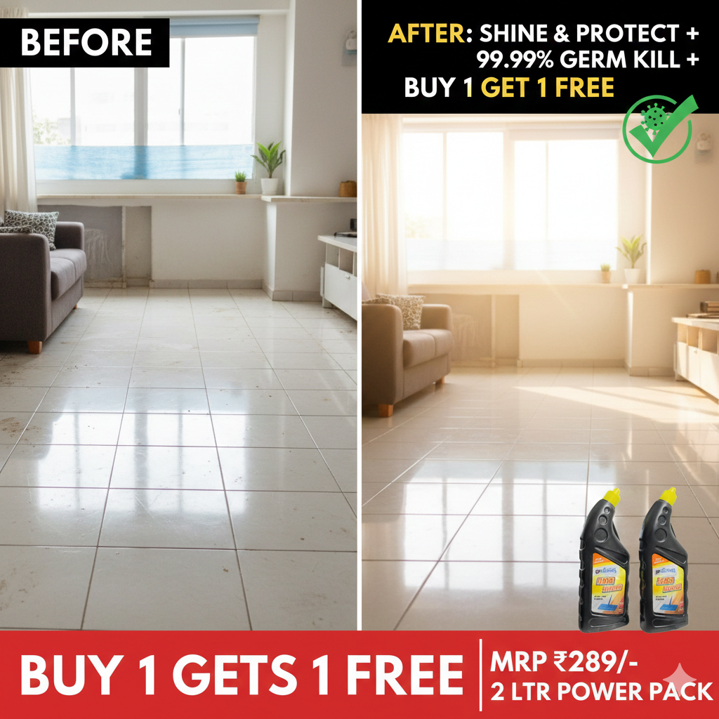 Floor Booster Shine & Protect Floor Cleaner - Buy 1 Get 1 Free (2 Ltr Power Pack) | 99.99% Germ Kill Formula