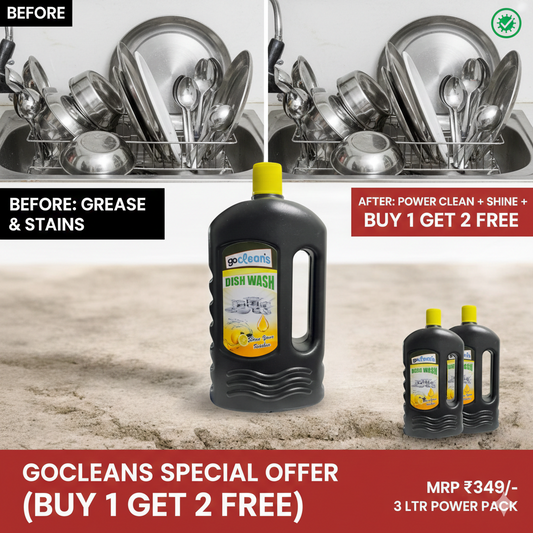 Goclean’s Dishwash Liquid - Special Buy 1 Get 2 Free (3 Ltr Power Pack) | Power Clean + Shine & Tough Grease Removal